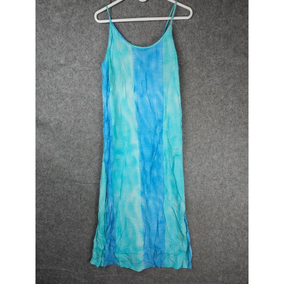 Jams World Dress Women's Large Blue Tropical Thin Strap Long Length USA Rayon - Picture 1 of 10